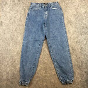 Missguided Jeans 6 Mom Jeans Joggers High Rise Tapered Elastic Ankle Blue